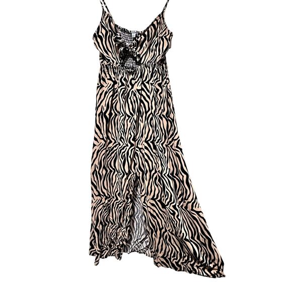 tan and black zebra print cutout sundress with tie front and front slit - Picture 3 of 8